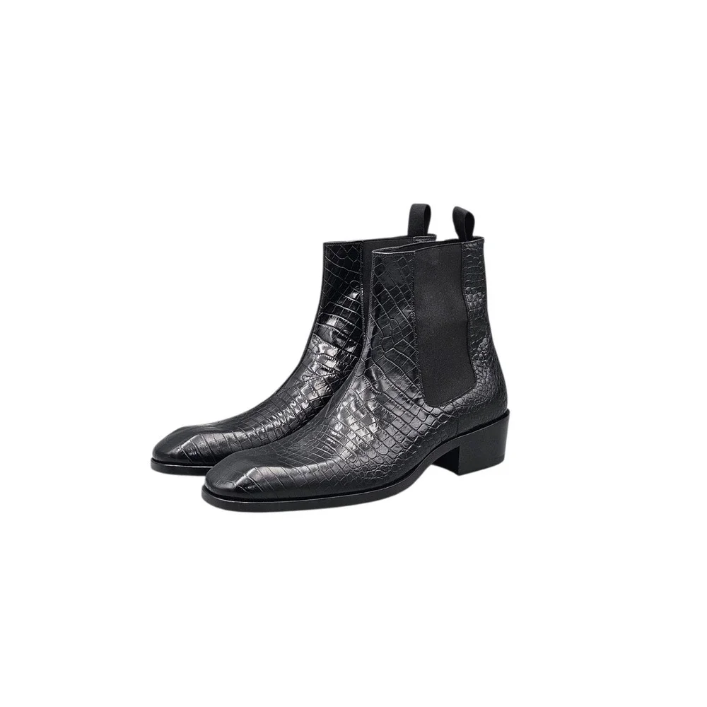 TOM FORD Men's Size 8 US Black Hainaut Croc-Effect Leather Chelsea Boots NWOB